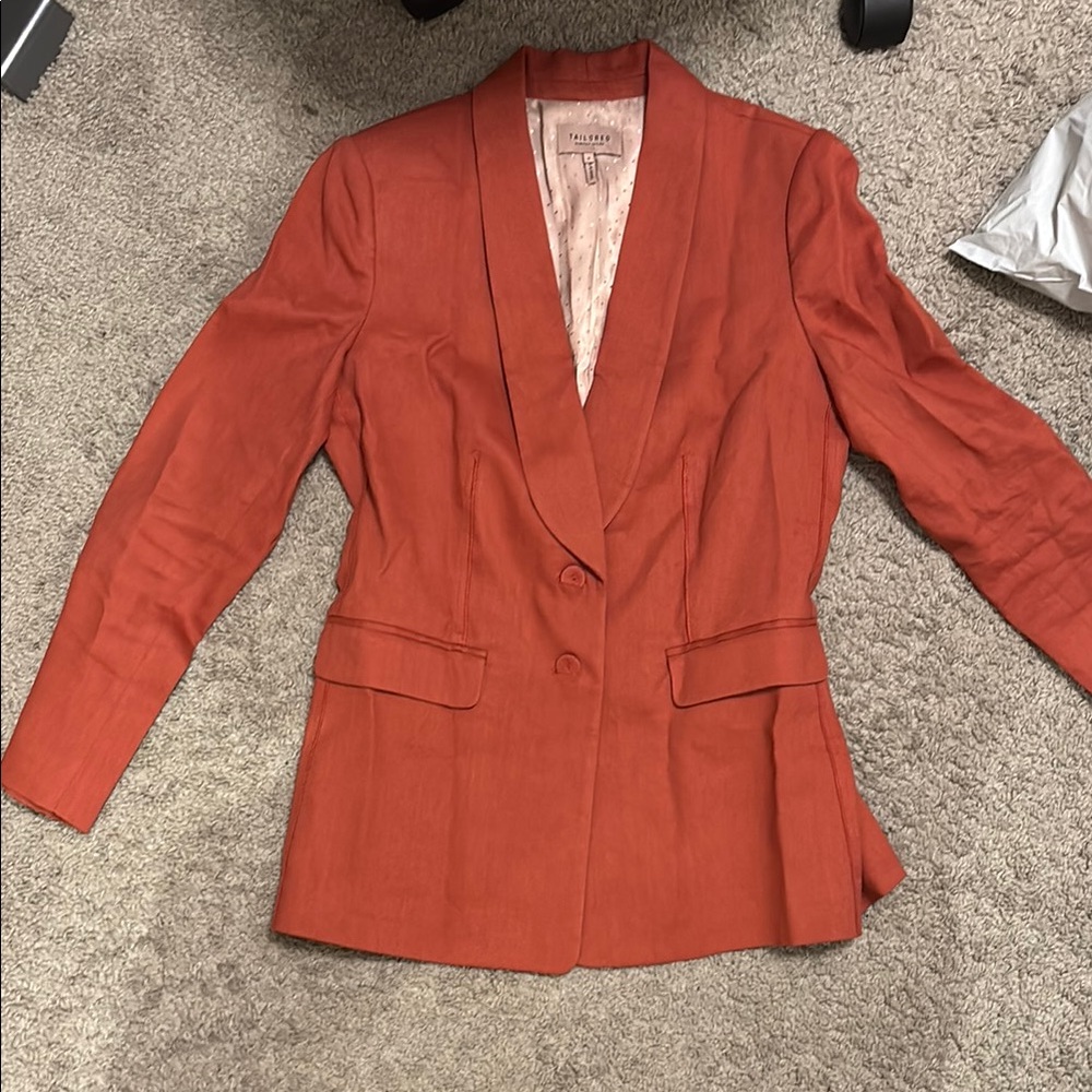 Women’s Rust Red Linen Blend Suit Jacket & Pants Set size 8 pant 6 jacket - Picture 3 of 7